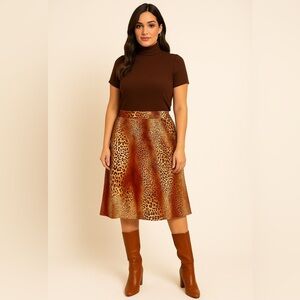 Y2K Leopard Cheetah Animal Print Boho- Chic Women's Midi Skirt Size 1X